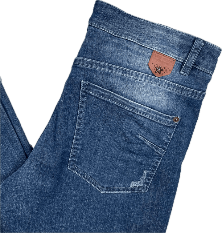 IKKS France Ladies Distressed Slim Fit Jeans- Size 28 - Jean Pool