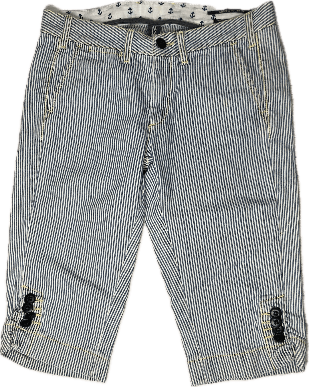 Ladies Ra-re Ticking Stripe Long Nautical Denim Shorts - Size 28 - Jean Pool
