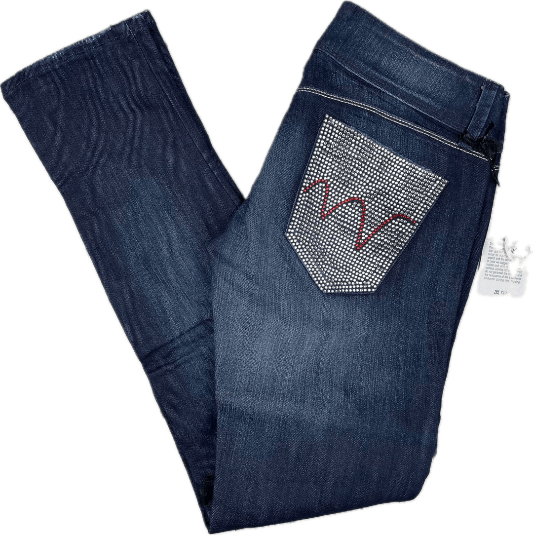 NWT- Italian MET "Angel" Crystal Pocket Skinny Jeans- Size 29 - Jean Pool