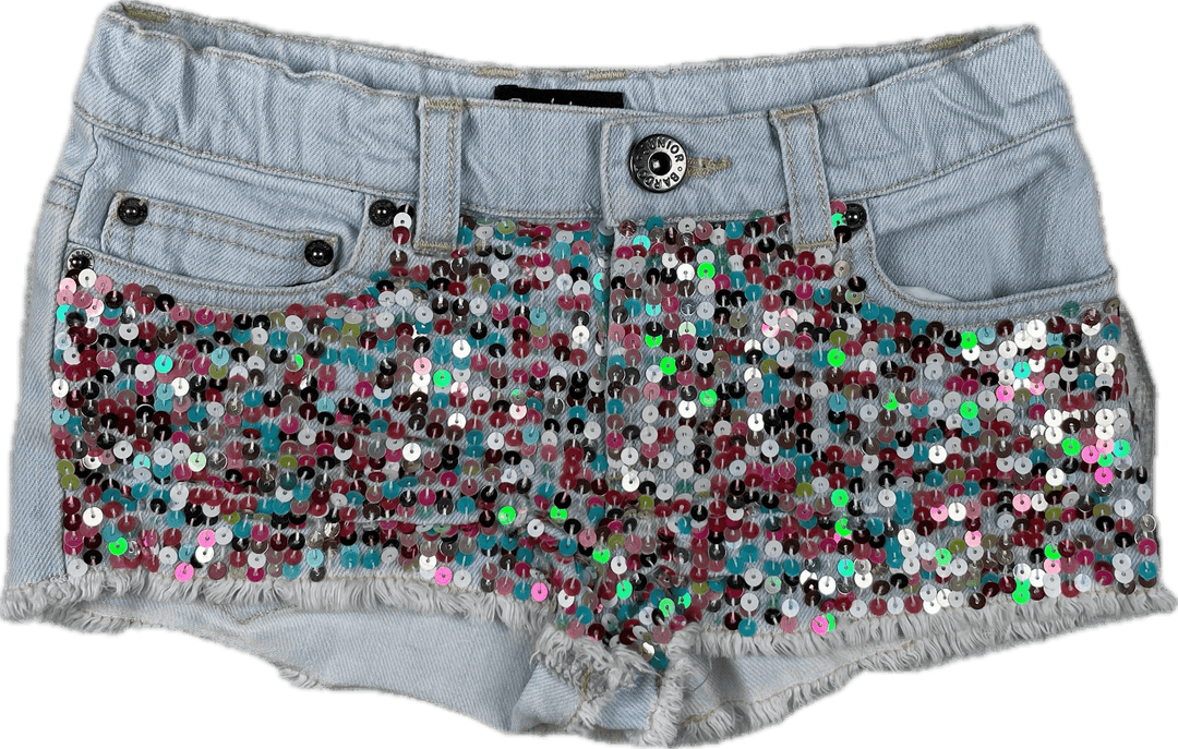 Girls Bardot Junior Sequinned Front Denim Shorts - Size 4 Years - Jean Pool