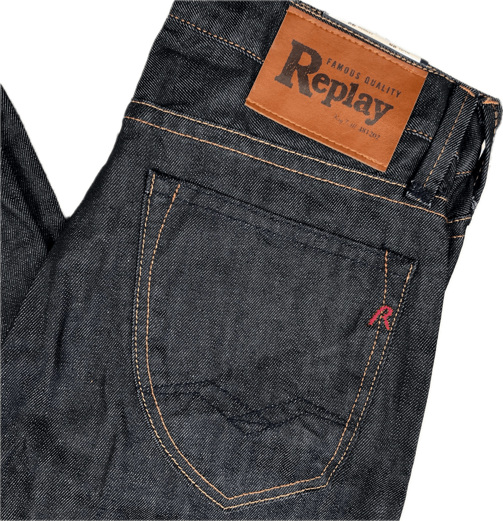 NWT - Replay Italy Mens Coated Straight Denim Jeans RRP $249.00- Size 28/32 - Jean Pool