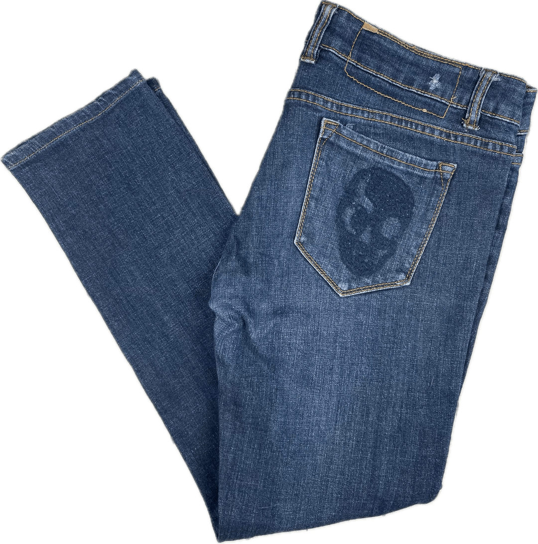Cheap Monday 'Tight Satin Grey' Skinny Logo Pocket Jeans - Size 32 Short - Jean Pool