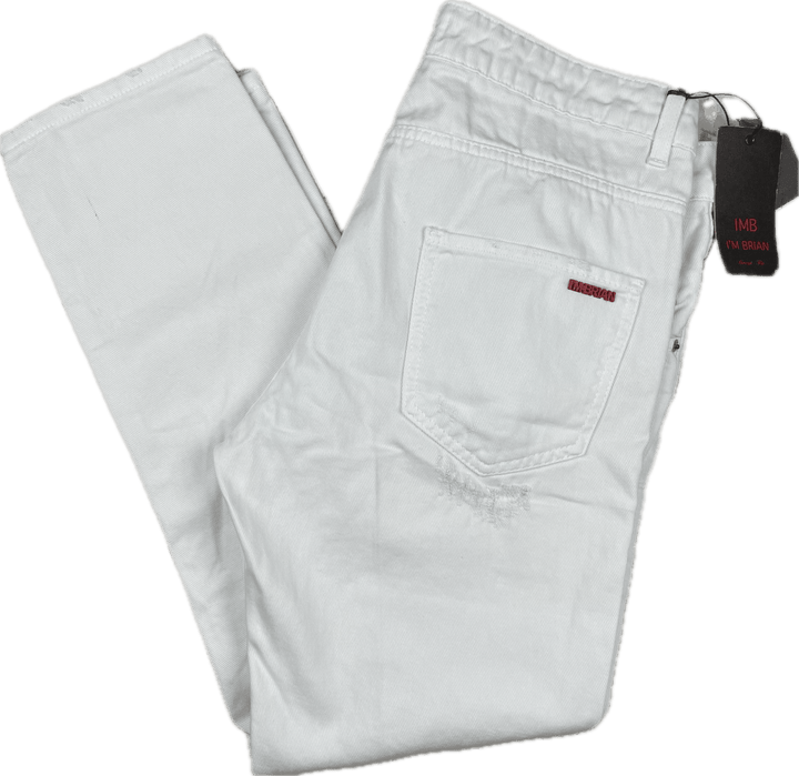 NWT- IMB I'm Brian Italian White Mens Distressed Slim Fit Denim Jeans -Size 34 - Jean Pool