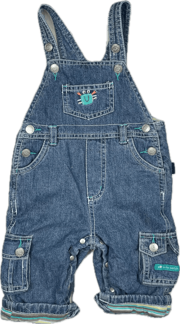 Pumpkin Patch Classic Bib & Brace 'Crab Themed' Denim Overalls - Size 6/12M - Jean Pool