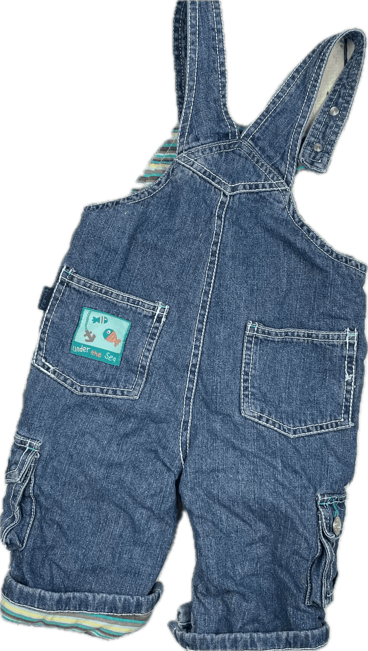 Pumpkin Patch Classic Bib & Brace 'Crab Themed' Denim Overalls - Size 6/12M - Jean Pool