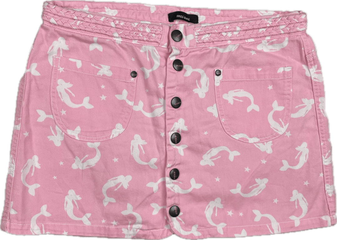 Fred Bare Girls Denim Mermaid Print Mini Skirt- Size 14Y - Jean Pool