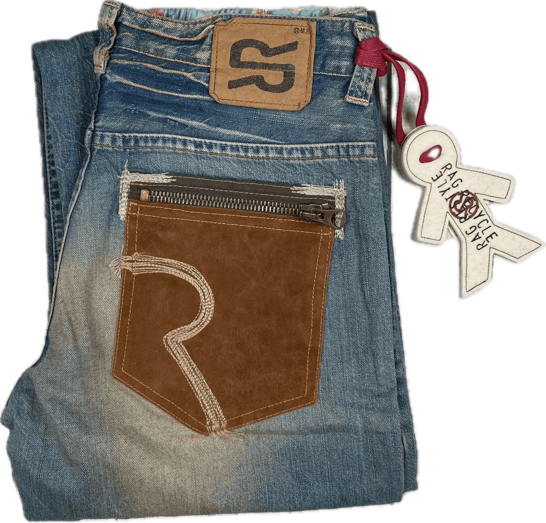 NWT - RA-RE Italian Boys 'Bordone' Distressed Leather Pocket Jeans - Size 14 - Jean Pool