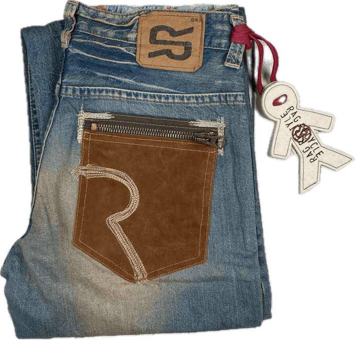 NWT - RA-RE Italian Boys 'Bordone' Distressed Leather Pocket Jeans - Size 14 - Jean Pool