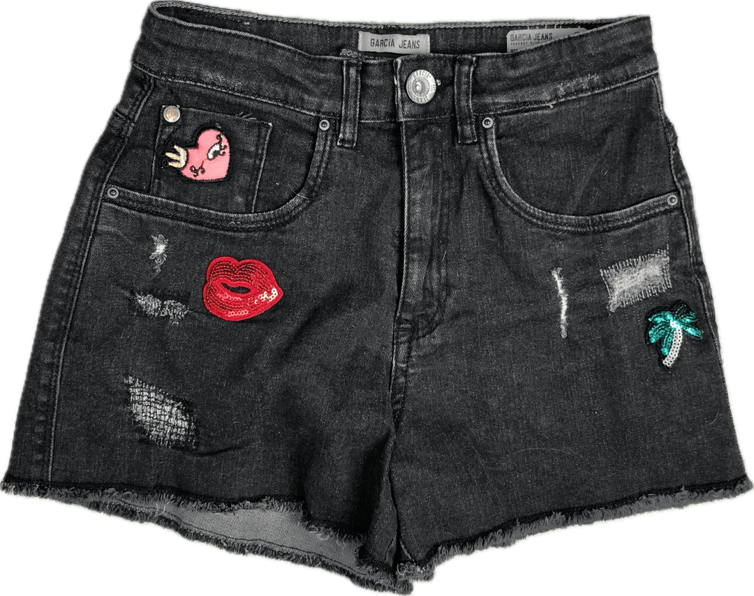 Girls Garcia Jeans Embroidered Patch Denim Shorts- Size 12 - Jean Pool
