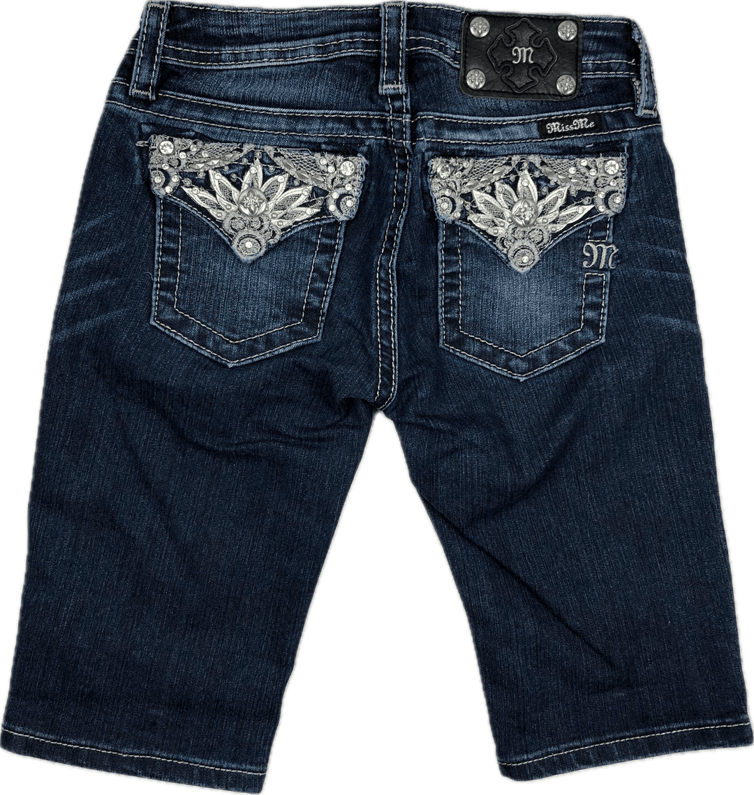 NEW - Miss Me Girls Jewelled Long Shorts- Size 14 - Jean Pool