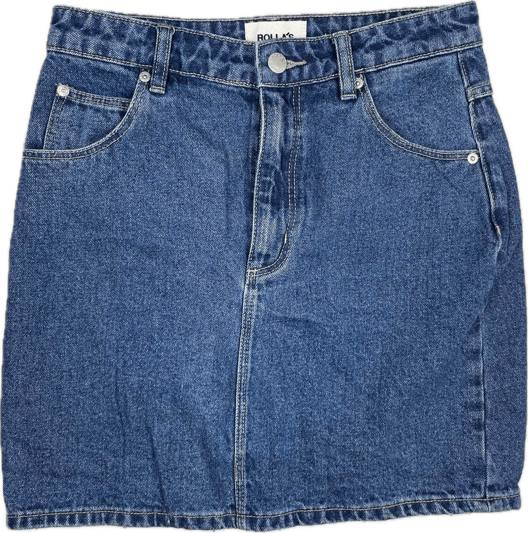 Ladies Rollas 'High Mini' Denim Skirt - Size 26" or 8AU - Jean Pool
