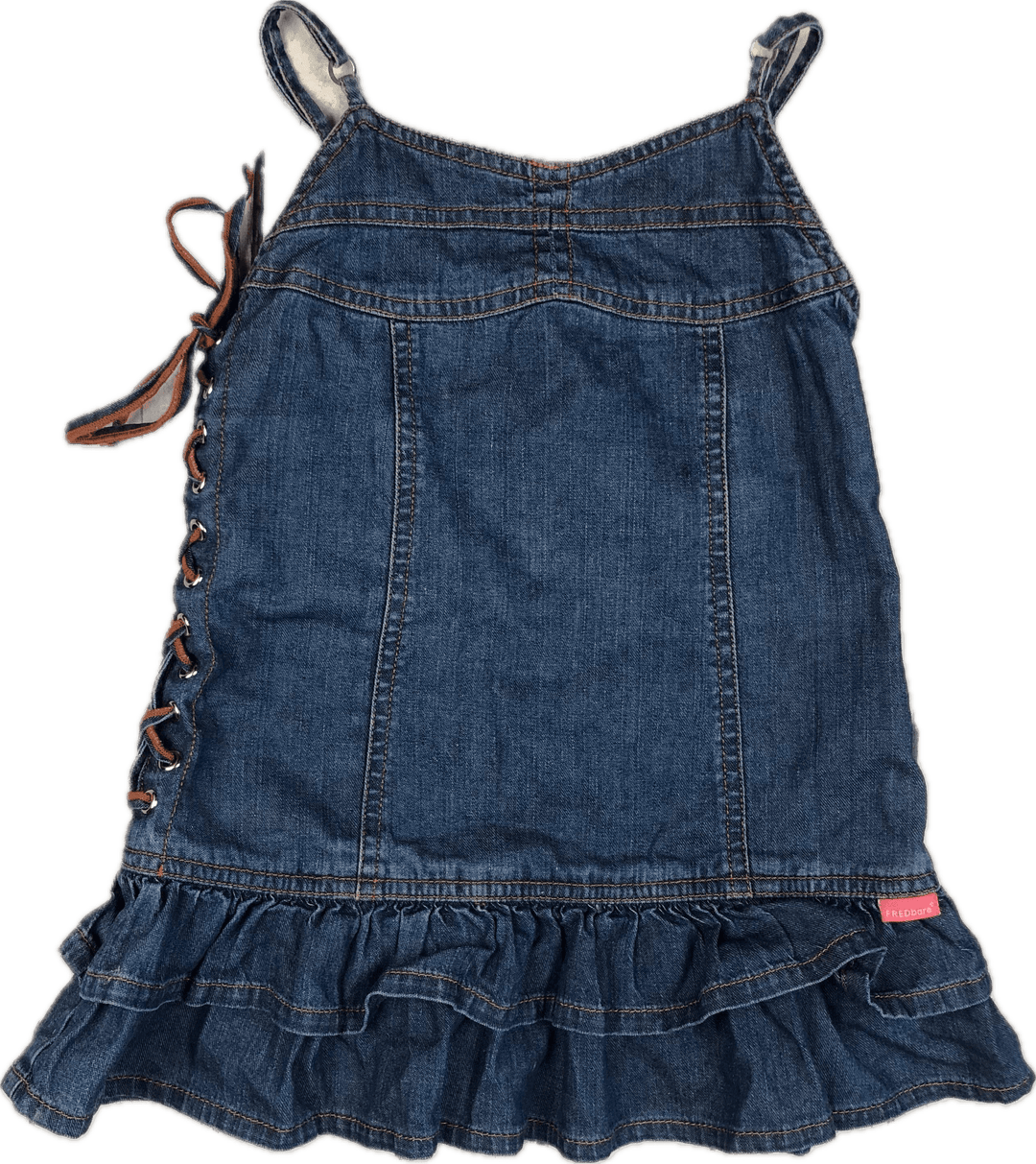 Fred Bare Girls Denim Frilled Dress Lace up sides - Size 4 - Jean Pool