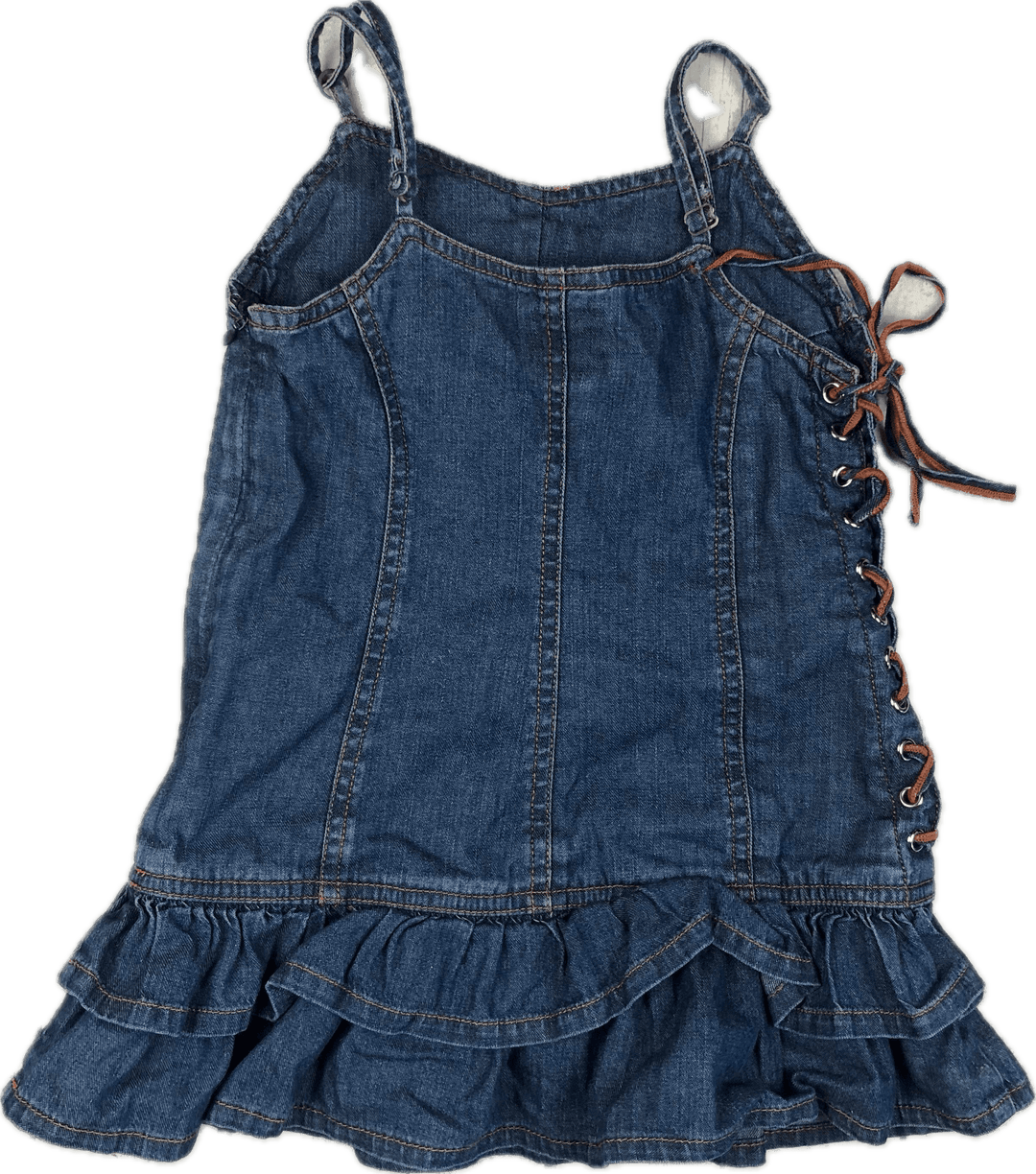 Fred Bare Girls Denim Frilled Dress Lace up sides - Size 4 - Jean Pool