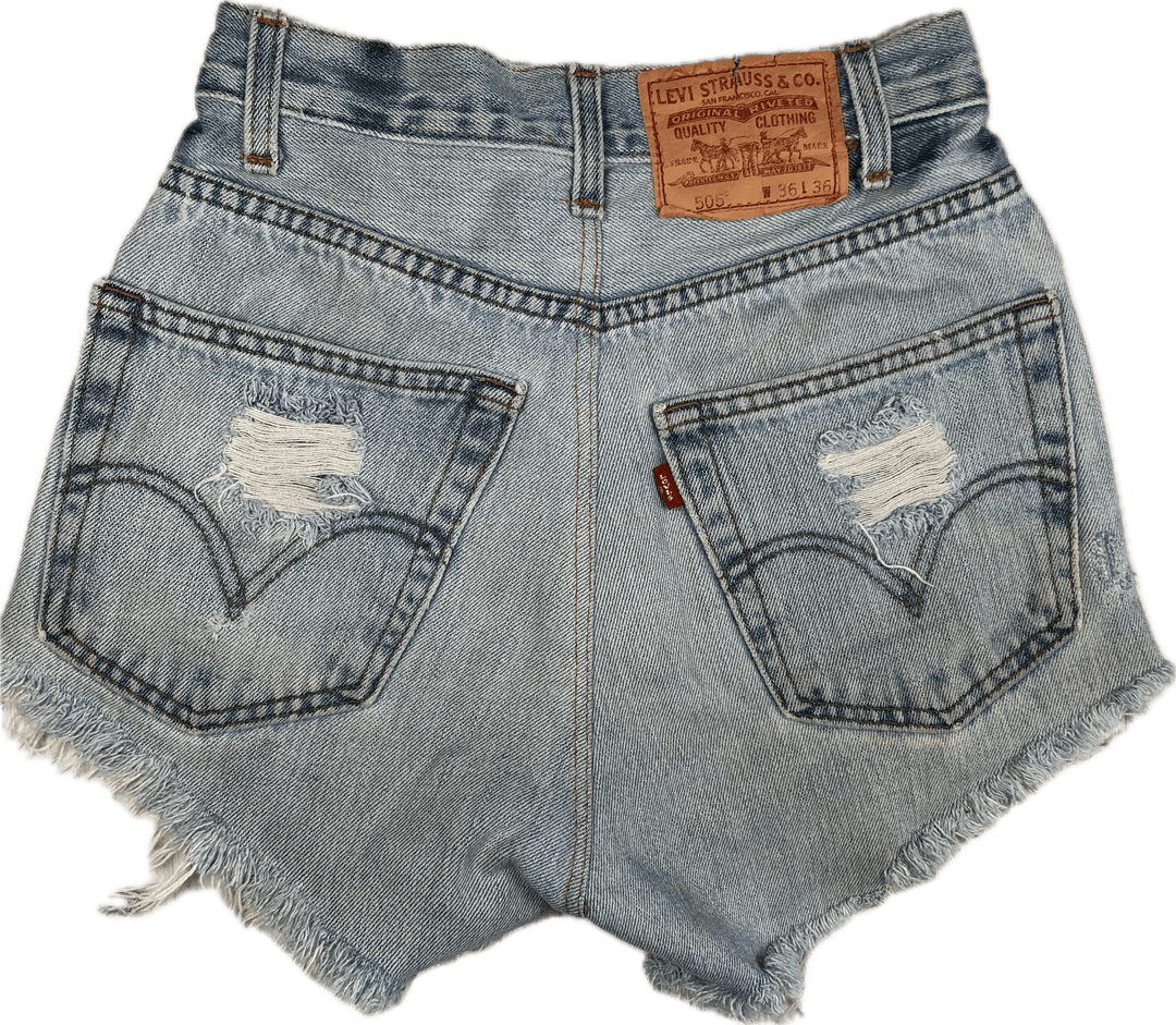 Reworked Levis Ladies High Rise Destroyed Denim Shorts - Size 8 - Jean Pool