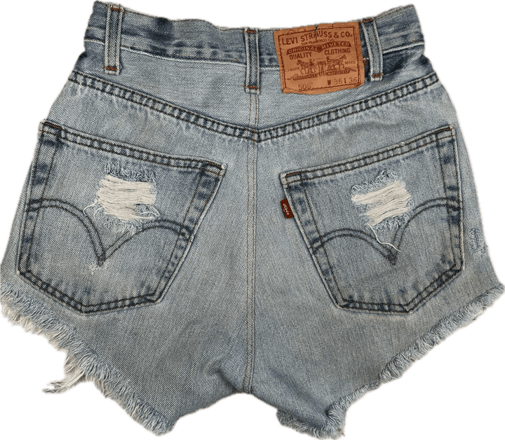 Reworked Levis Ladies High Rise Destroyed Denim Shorts - Size 8 - Jean Pool