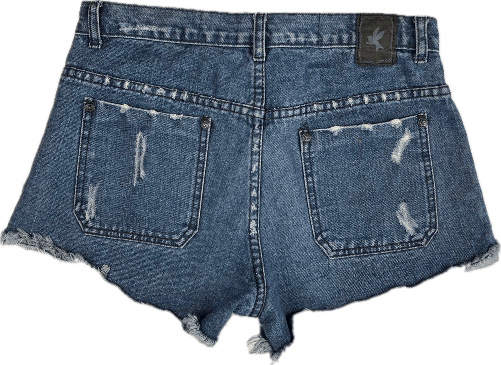 One Teaspoon Ladies High Rise Destroyed Denim Shorts - Size 10 - Jean Pool