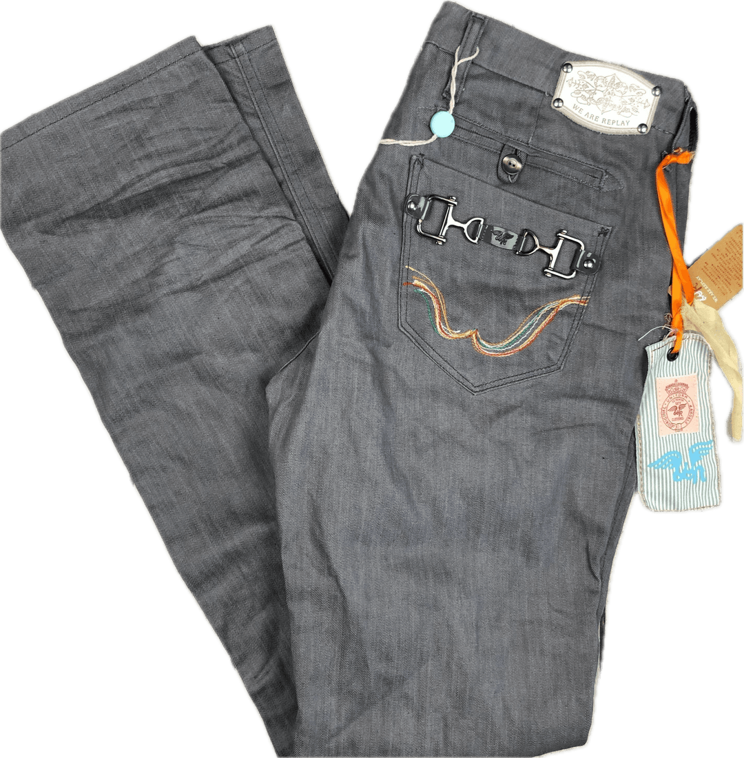 NWT - Replay Italy Charcoal 'Giusta' Straight Denim Jeans RRP $593.00- Size 33/34 - Jean Pool