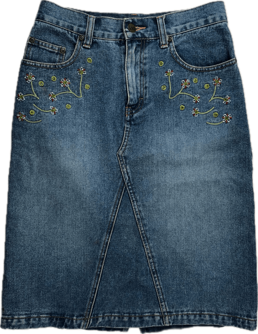 Lee Jewelled & Embroidered Denim Skirt - Size 8 - Jean Pool