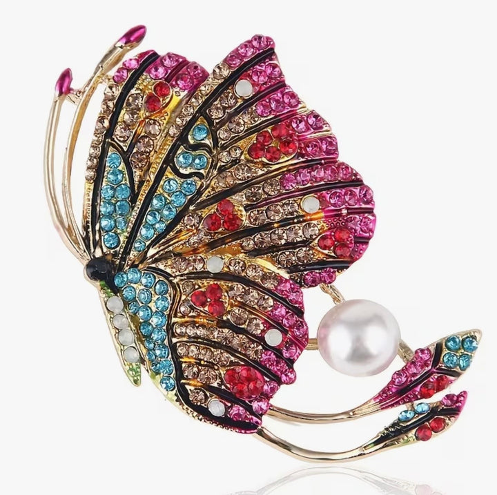 Jewelled Butterfly with Pearl Brooch