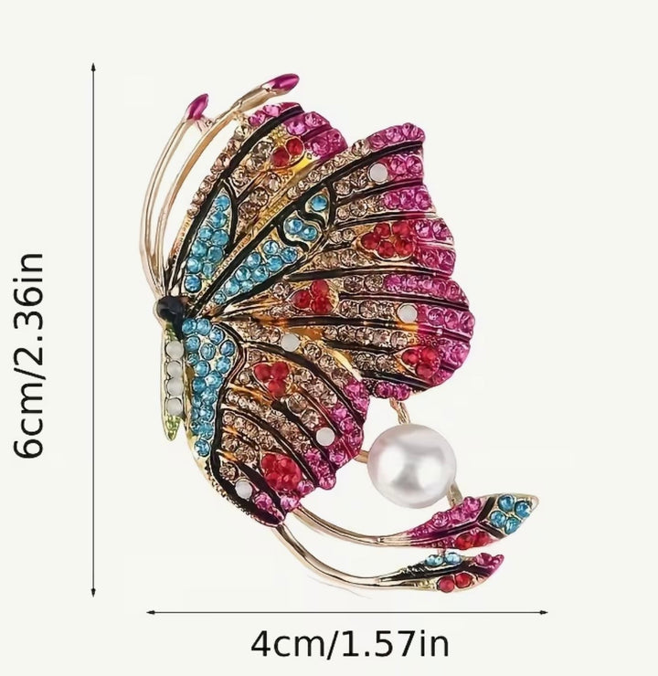 Jewelled Butterfly with Pearl Brooch