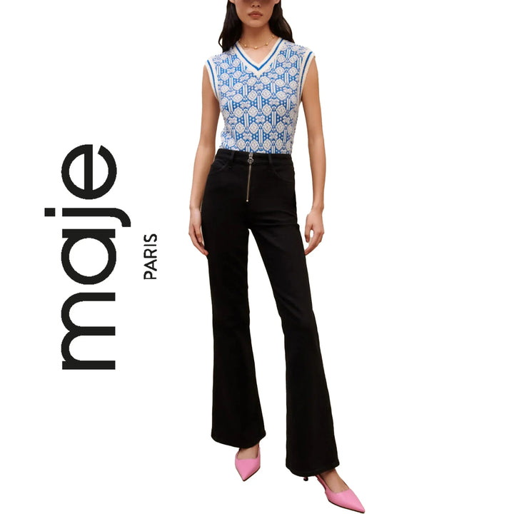 NWT - Maje Exposed Zipper Black Flare Jeans- Size Euro 38 (10AU)