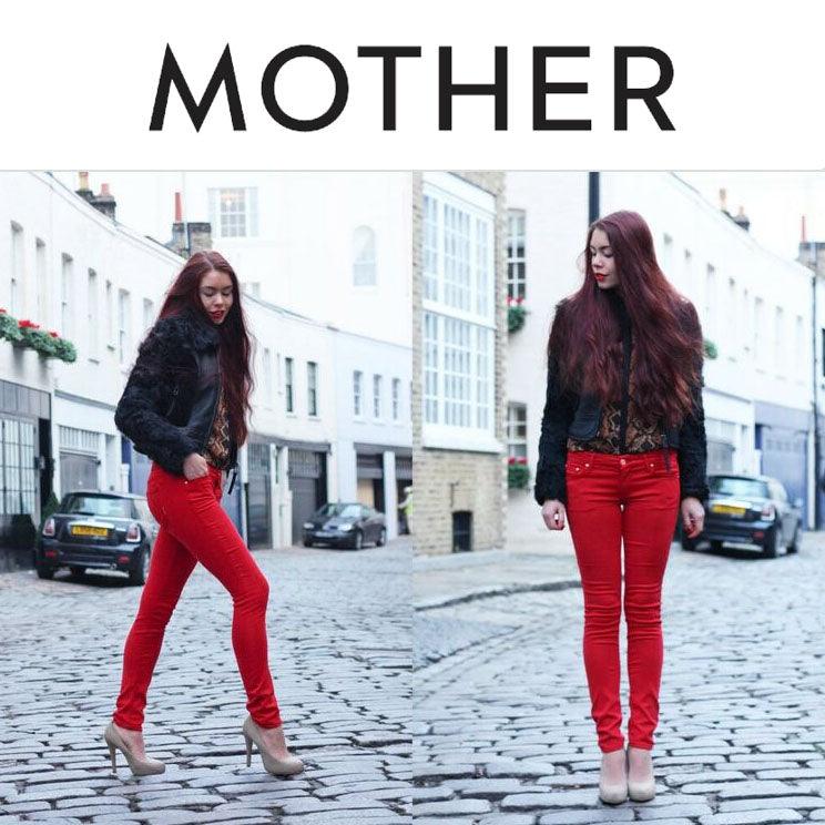 NEW - Mother 'The Looker' Games Girls Play Red Jeans - Size 25 - Jean Pool