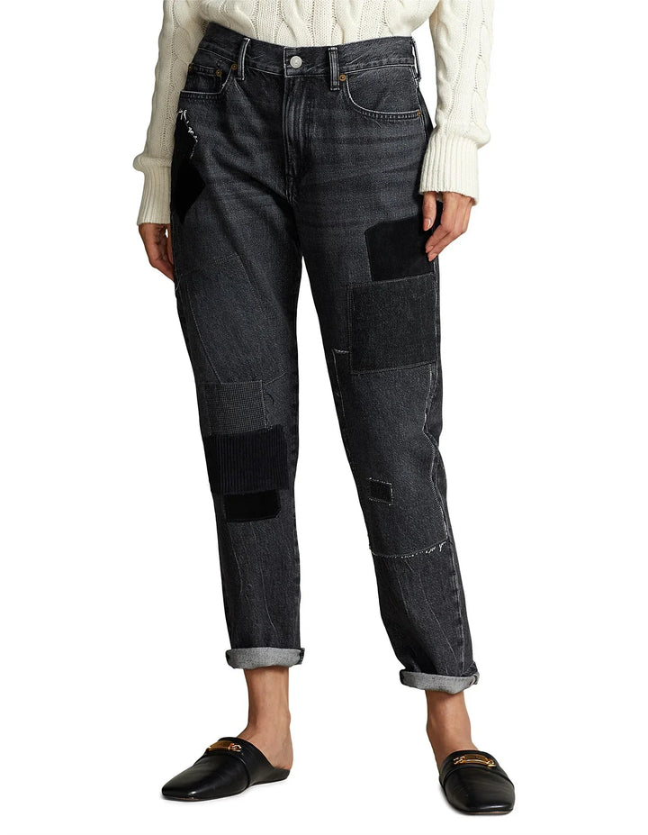 NWT-Ralph Lauren 'Avery Boyfriend' Black Patch Denim Jeans - Size 32