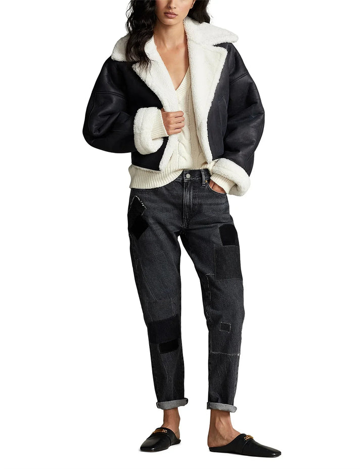 NWT-Ralph Lauren 'Avery Boyfriend' Black Patch Denim Jeans - Size 32