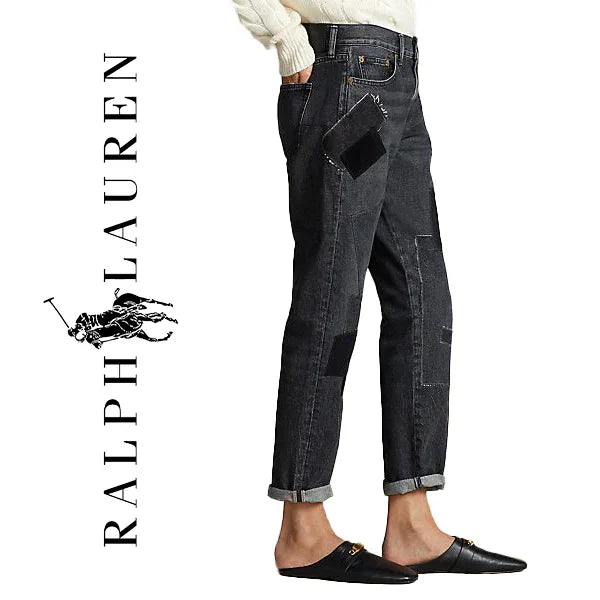 NWT-Ralph Lauren 'Avery Boyfriend' Black Patch Denim Jeans - Size 32