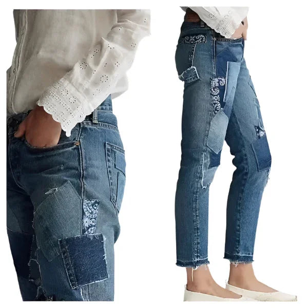 NWT-Ralph Lauren 'Avery Boyfriend' Patchwork Denim Jeans - Size 28