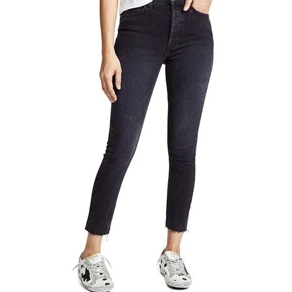 RE/DONE High Rise Ankle Crop Aged Black Jeans -Size 26