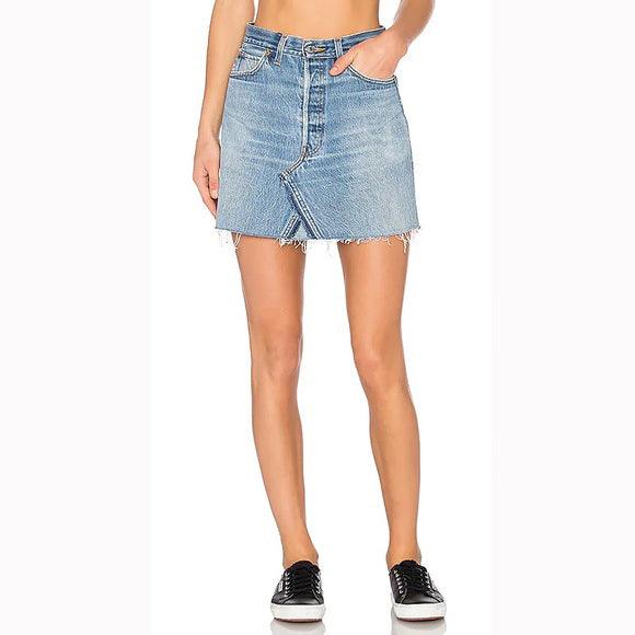 Re/Done USA Raw Hem Denim Mini Skirt - Size 28