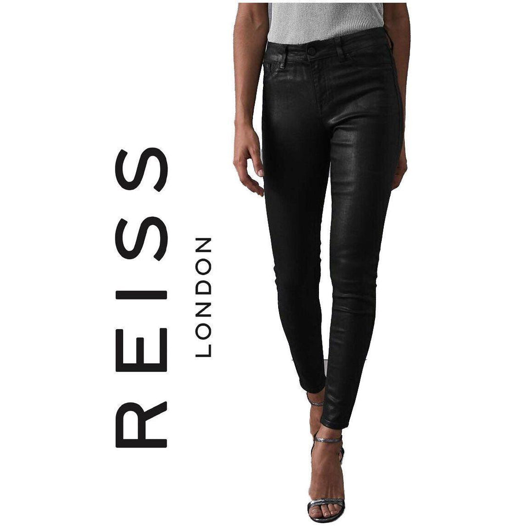 NWT- Reiss Lux Black Coated Mid Rise Skinny Jeans - Size 28 - Jean Pool