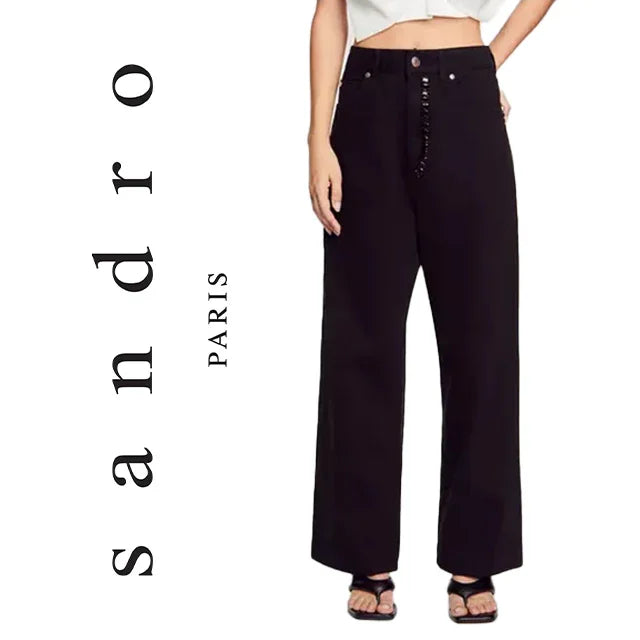 NWT - Sandro Paris 'Andy' Wide Leg Jewelled Jeans - Size 38