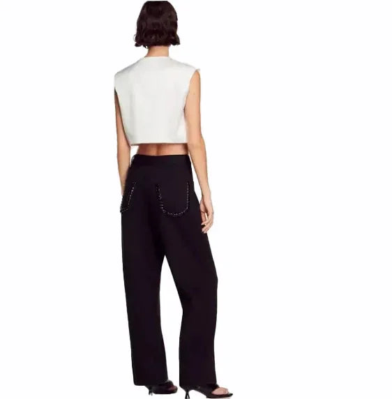 NWT - Sandro Paris 'Andy' Wide Leg Jewelled Jeans - Size 38