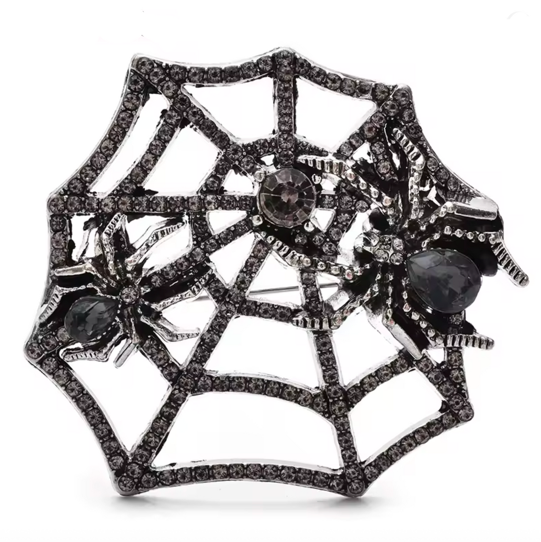 Jewelled Spider in Web Brooch