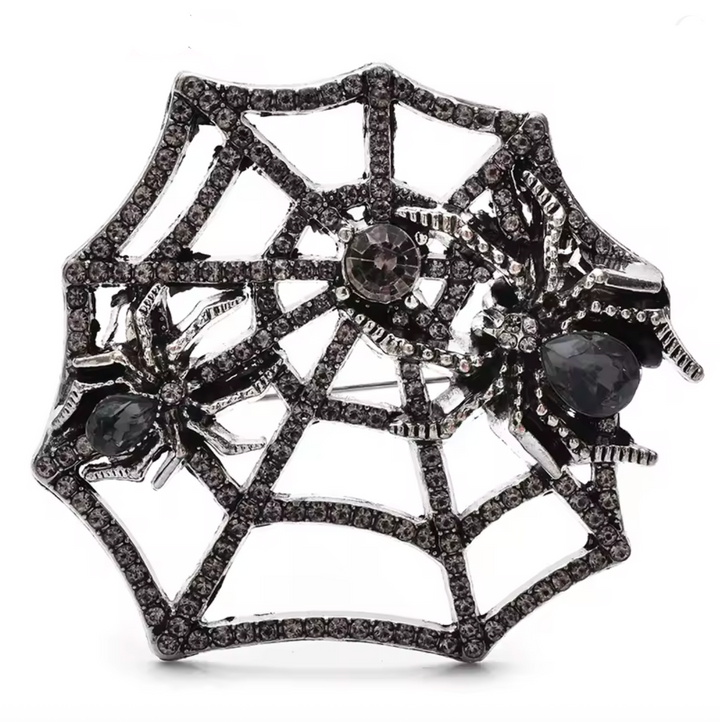 Jewelled Spider in Web Brooch
