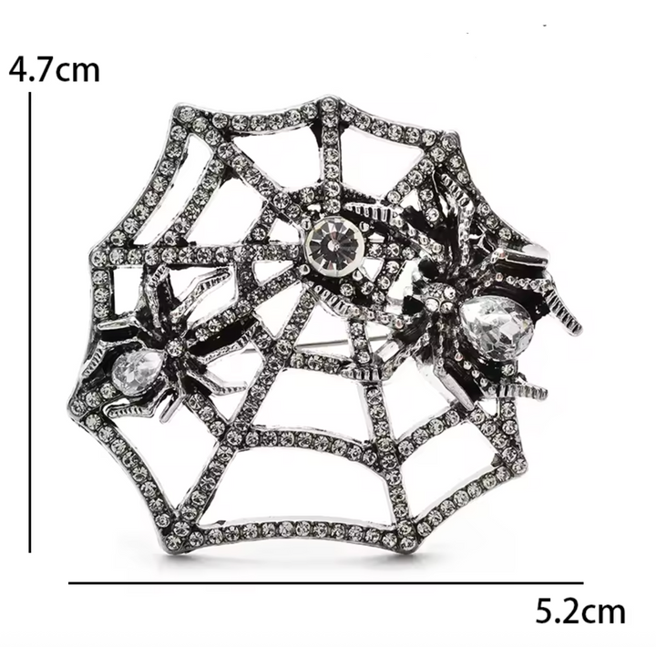 Jewelled Spider in Web Brooch