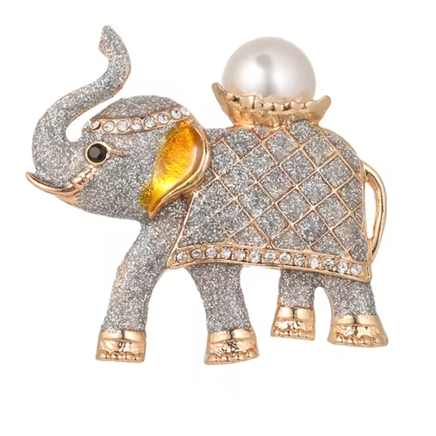 Gorgeous Elephant Jewelled & Pearl Brooch