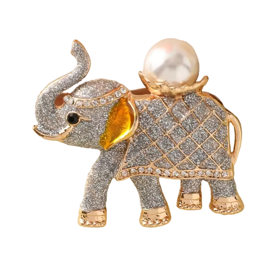 Gorgeous Elephant Jewelled & Pearl Brooch