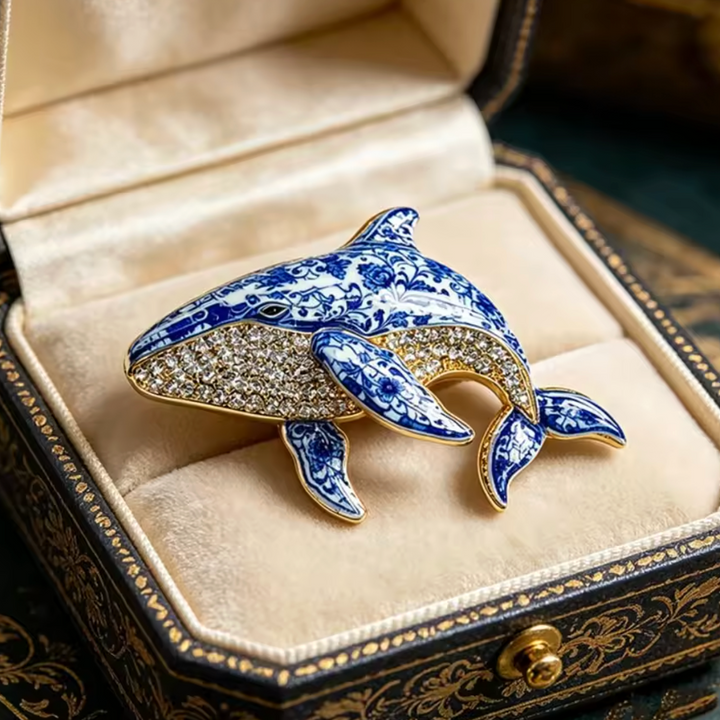 Jewelled & Enamel Chinoiserie Whale Brooch