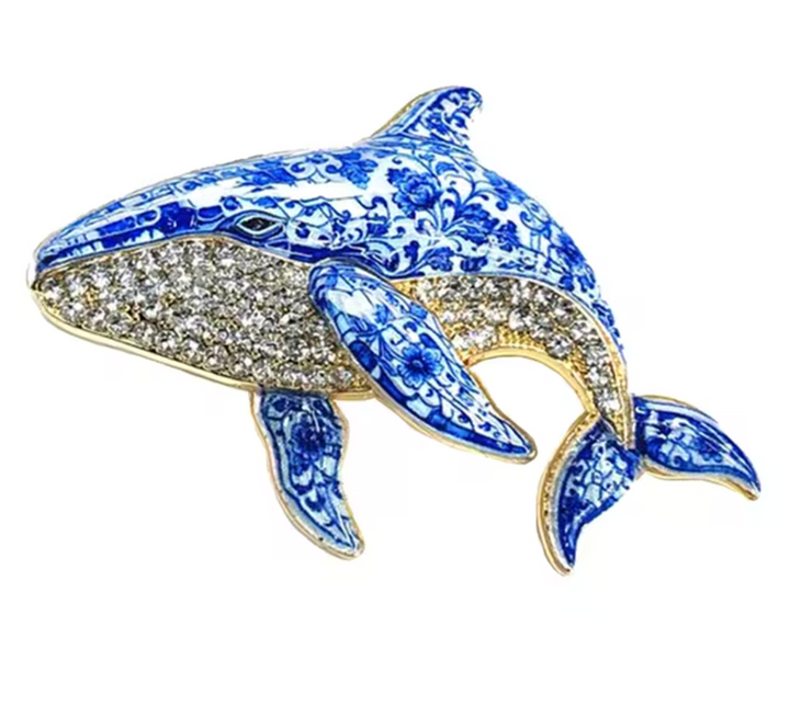 Jewelled & Enamel Chinoiserie Whale Brooch