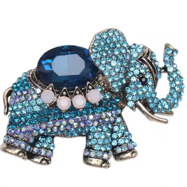 Jewelled Blue Elephant Brooch