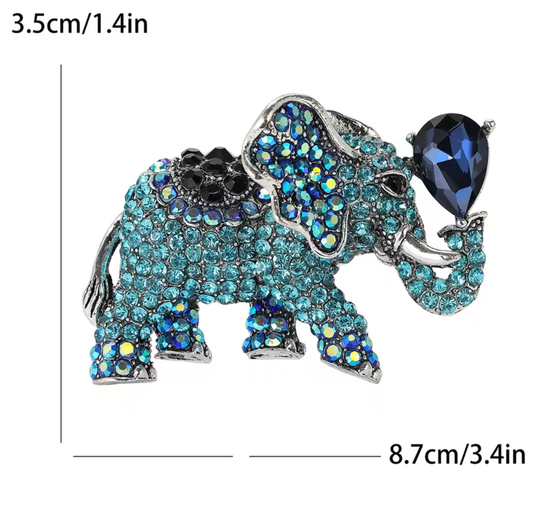 Jewelled Blue Elephant Brooch