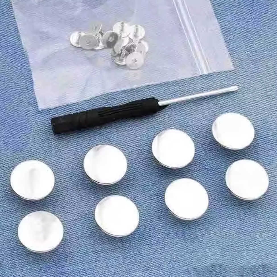 Jean Button Plain Silver Repair Kit - Mending is better than ending!