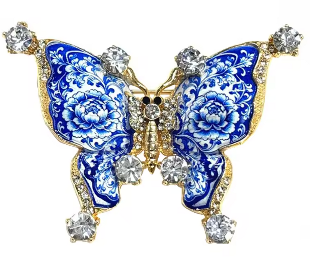 Jewelled & Enamel Chinoiserie Butterfly Brooch
