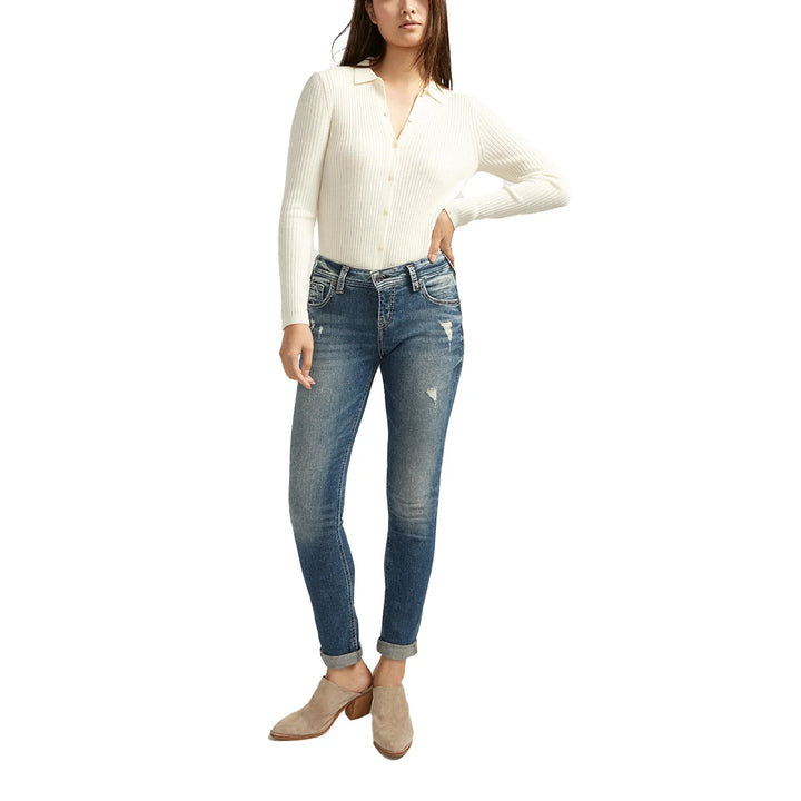 Silver Jeans 'Girlfriend' Mid Rise Distress Jeans- Size 27