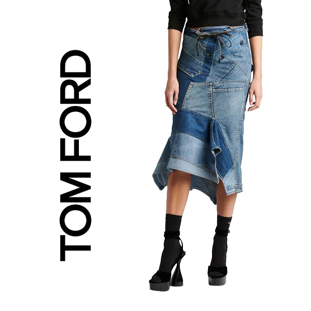 NWT- Tom Ford Patchwork Denim Skirt RRP $4990 - Size 36 or S