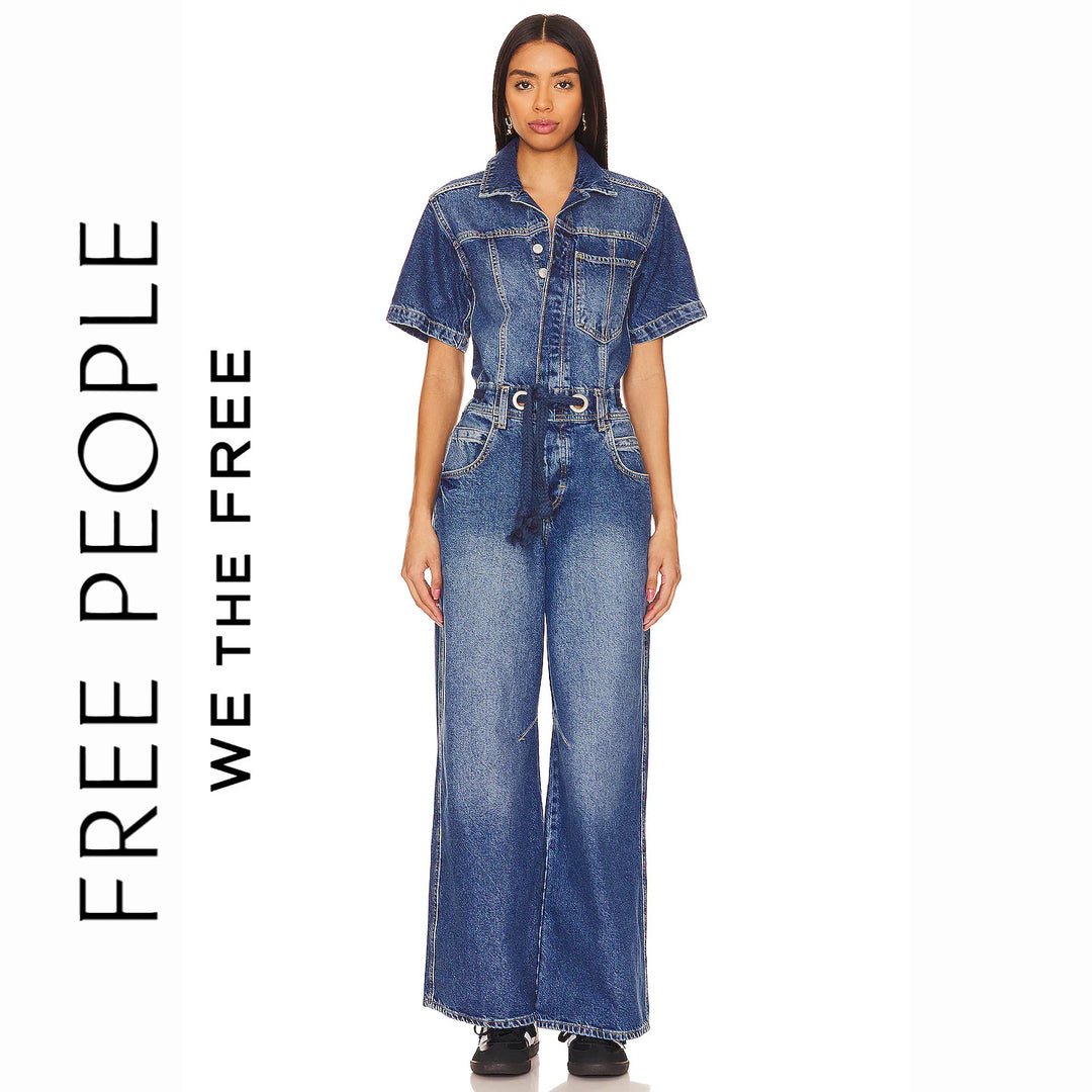 NEW- Free People 'Edison Coverall' Barrel Denim Jumpsuit - Size L