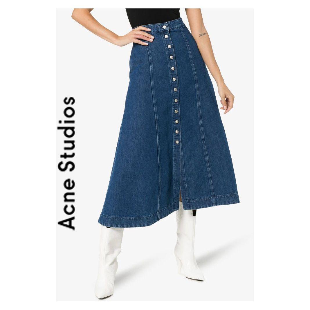 NWT- Acne Studios Button Front Flared Midi Skirt - Size XS - Jean Pool